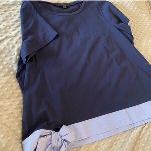 J. Crew Dark Blue Short Sleeve Top with Light Blue Bow